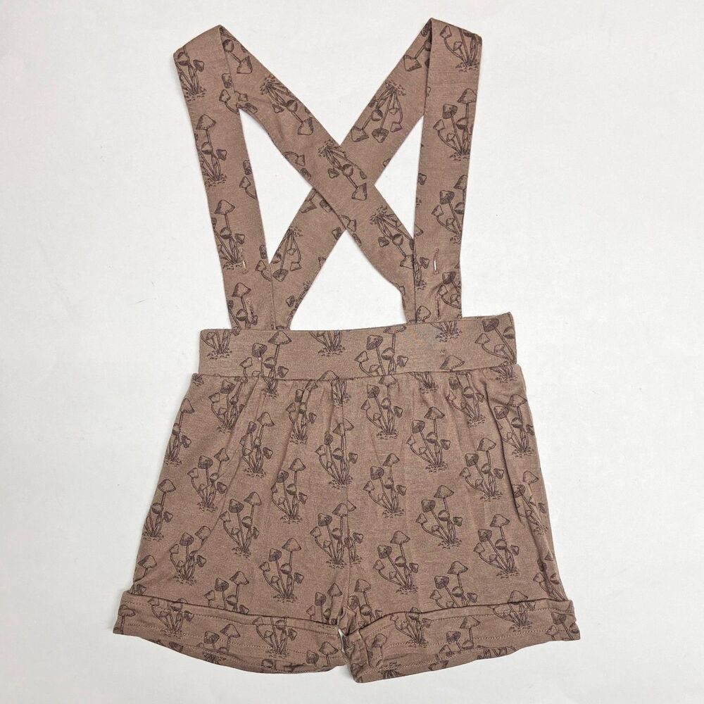 Kate Quinn Suspender Shorts Size 12-18 Months Brown Mushroom Print Modal